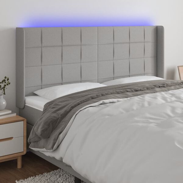 vidaXL Čelo postele s LED bledosiv&eacute; 203x16x118/128 cm l&aacute;tka