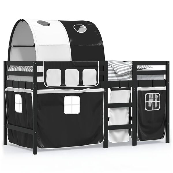 vidaXL Detská vyvýšená posteľ tunel bielo-čierna 90x200 cm borovica