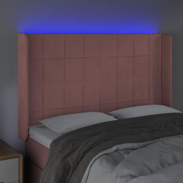 vidaXL Čelo postele s LED ružov&eacute; 147x16x118/128 cm zamat