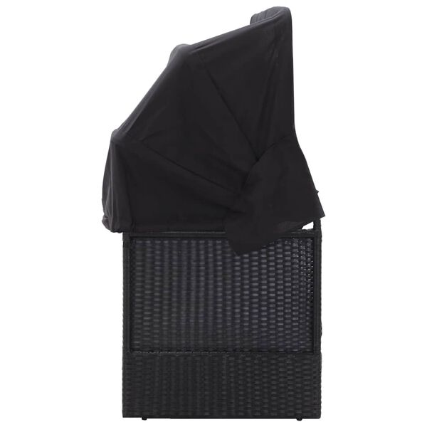 vidaXL Vonkajšia pohovka s baldachýnom, polyratan, čierna