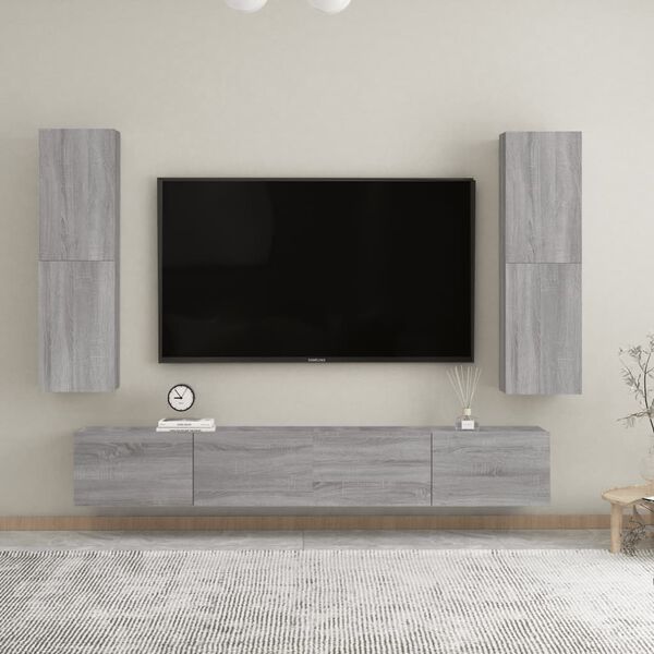 vidaXL Nástenné TV skrinky 2 ks sivé sonoma 30,5x30x110 cm