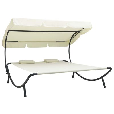 vidaXL Záhradná posteľ s baldachýnom a vankúšmi, krémovo biela