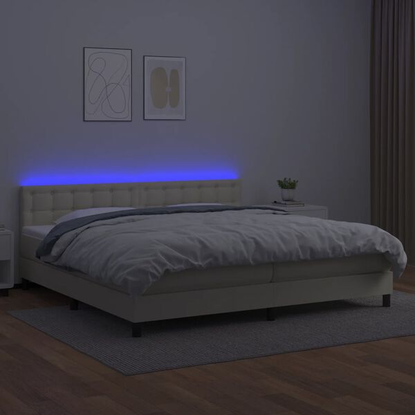 vidaXL Boxspring posteľ s matracom a LED kr&eacute;mov&aacute; 200x200 cm umel&aacute; koža