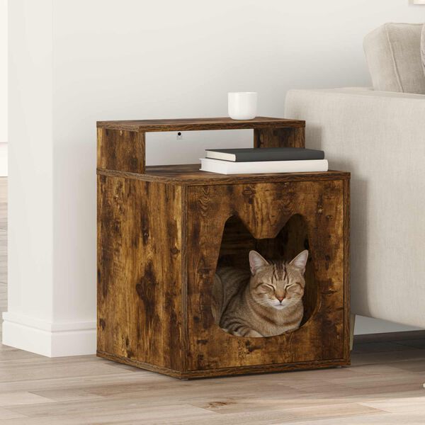 vidaXL Mačka Dom Dymov&aacute; dub 42,5 x 40 x 53,5 cm Kompozitn&eacute; drevo