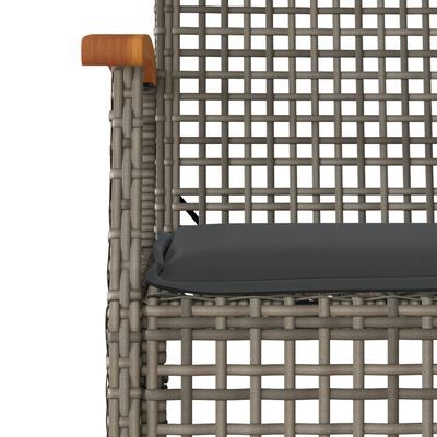 vidaXL Záhradné stoličky s vankúšmi 4 ks sivé polyratan akáciové drevo