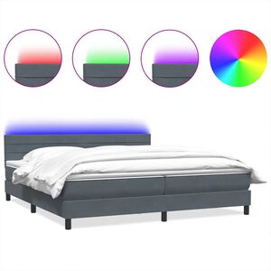 vidaXL Box Spring Posteľ s matracom a LED Tmavosiv&aacute; 180x220 cm Zamat