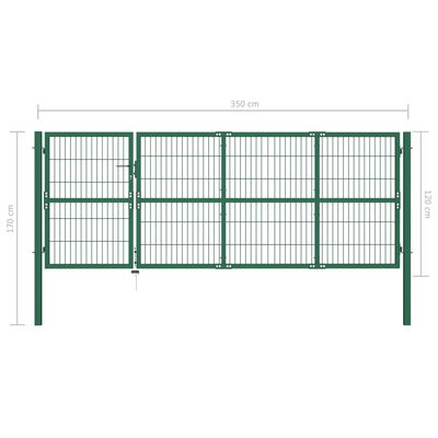 vidaXL Záhradná plotová brána so stĺpikmi 350x120 cm, oceľ, zelená