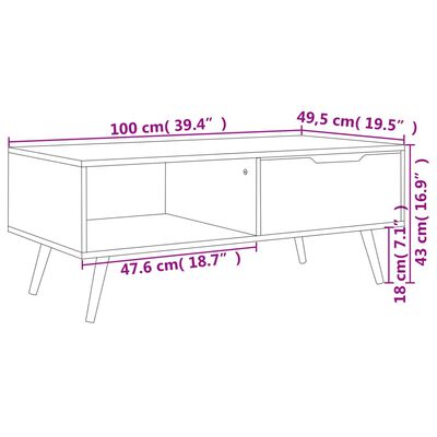 vidaXL Konferenčný stolík dub sonoma 100x49,5x43 cm drevotrieska