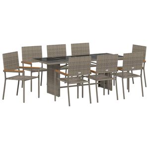 vidaXL Z&aacute;hradn&yacute; jed&aacute;lensk&yacute; set 9 pcs Siv&aacute; polyratan