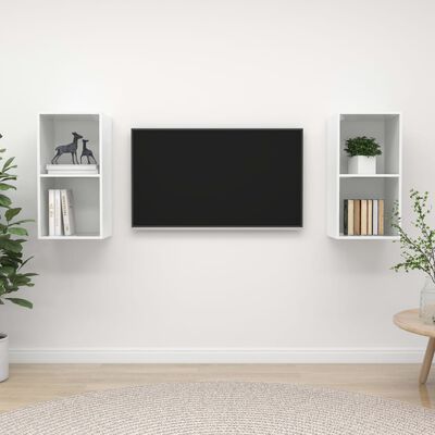 vidaXL Nástenné TV skrinky 2 ks lesklé biele drevotrieska