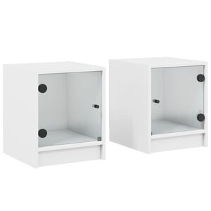 vidaXL Nočn&eacute; skrinky so sklenen&yacute;mi dvierkami 2 ks biele 35x37x42 cm
