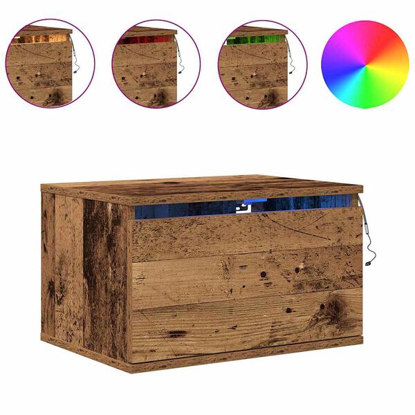 vidaXL N&aacute;stenn&aacute; nočn&aacute; skrinka so z&aacute;suvkou Star&eacute; drevo 50 x 36 x 30 cm