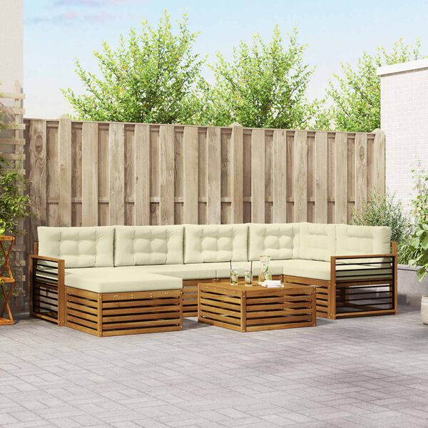 vidaXL Z&aacute;hradn&aacute; s&uacute;prava gaučov s vank&uacute;&scaron;om 7 pcs Pr&iacute;rodn&aacute; a kr&eacute;mov&aacute;