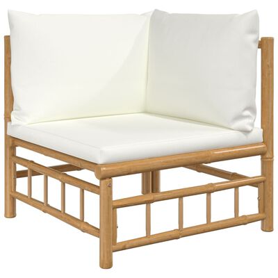 vidaXL 8-dielna záhradná sedacia súprava krémovobiele vankúše bambus