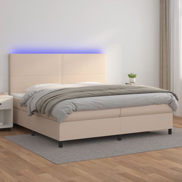 vidaXL Boxspring posteľ matrac a LED kapuč&iacute;nov&aacute; 200x200 cm umel&aacute; koža