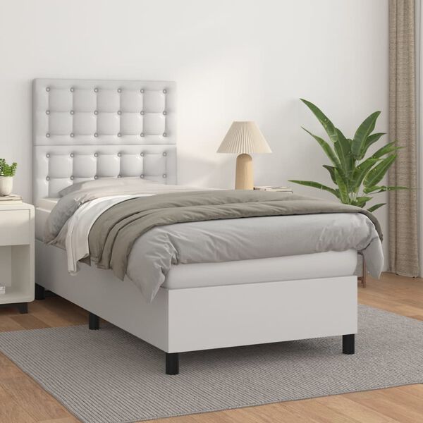 vidaXL Boxspring posteľ s matracom biela 80x200 cm umel&aacute; koža