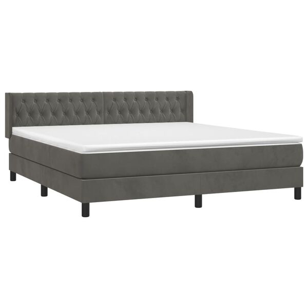 vidaXL Posteľn&yacute; r&aacute;m boxspring s matracom tmavosiv&yacute; 180x200 cm zamat