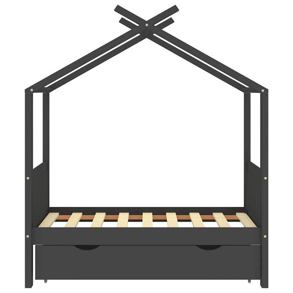 vidaXL R&aacute;m detskej postele so z&aacute;suvkou tmavosiv&yacute; borovica 70x140 cm