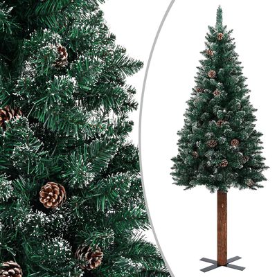 vidaXL Úzky vianočný stromček, pravé drevo a biely sneh, zelený 150 cm