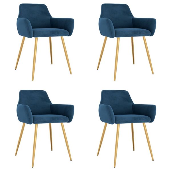 vidaXL Jed&aacute;lensk&eacute; stoličky 4 ks modr&eacute; zamatov&eacute;