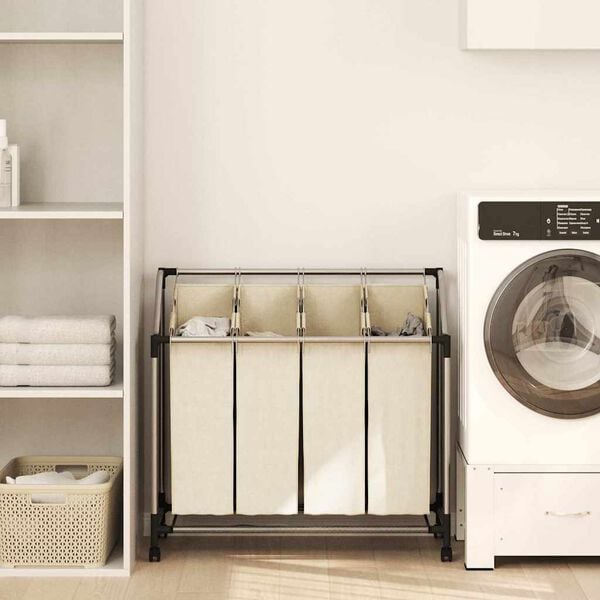 vidaXL K&ocirc;&scaron; na triedenie bielizne so 4 priečinkami kr&eacute;mov&yacute; oceľov&yacute;