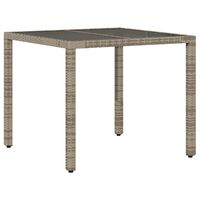 vidaXL Záhradný stôl so sklenenou doskou sivý 90x90x75 cm polyratan