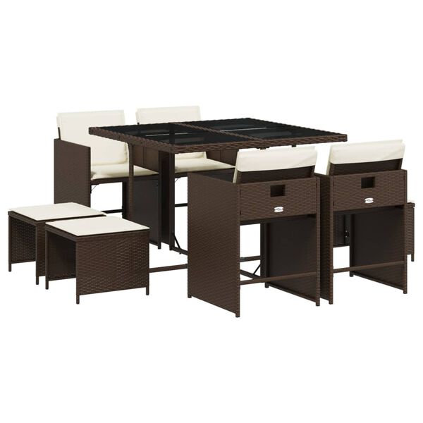 vidaXL 9-dielna z&aacute;hradn&aacute; jed&aacute;lensk&aacute; s&uacute;prava s vank&uacute;&scaron;mi hned&aacute; polyratan