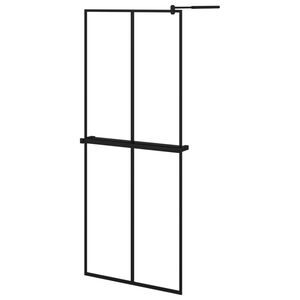 vidaXL Sprchov&aacute; stena s policou čierna 80x195 cm ESG sklo a hlin&iacute;k