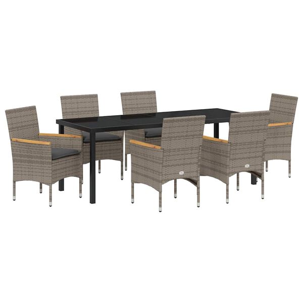 vidaXL Z&aacute;hradn&yacute; jed&aacute;lensk&yacute; set s vank&uacute;&scaron;om 7 pcs Siv&aacute; polyratan