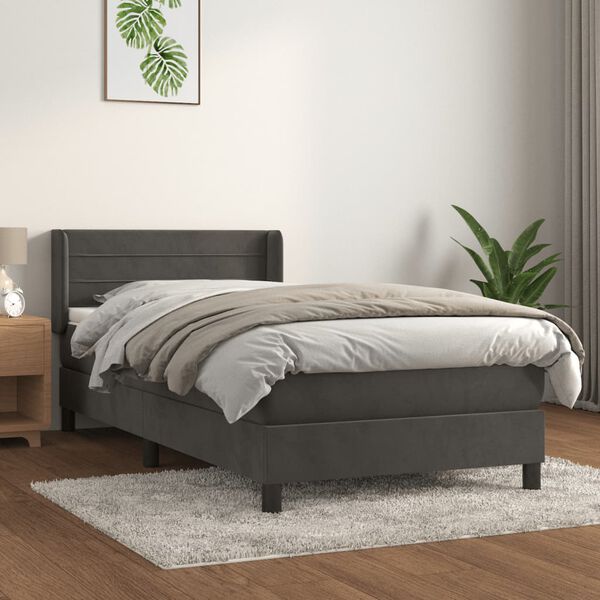 vidaXL Posteľn&yacute; r&aacute;m boxspring s matracom tmavosiv&yacute; 90x190 cm zamat