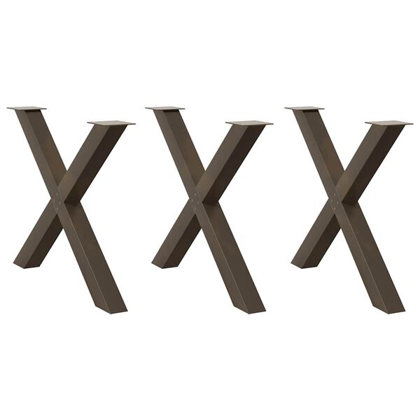 vidaXL Nohy k jed&aacute;lensk&eacute;mu stolu v tvare X, 3 ks, pr&iacute;rodn&aacute; oceľ, 90 x (72-73) cm, oceľ