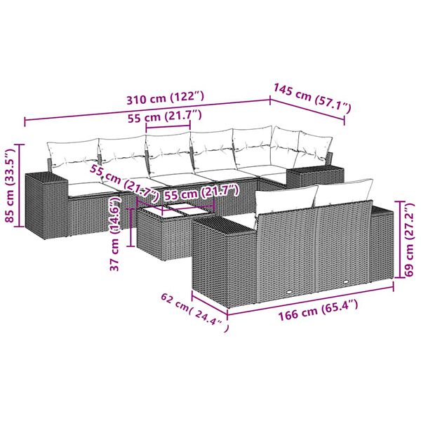 vidaXL 9-dielna z&aacute;hradn&aacute; s&uacute;prava pohoviek s vank&uacute;&scaron;mi svetlosiv&aacute;
