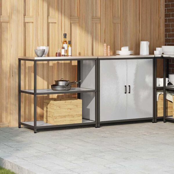 vidaXL Kuchynský úložný set s poličkou s dverami 2 pcs Strieborná Oceľ