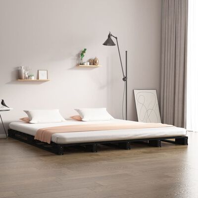 vidaXL Paletová posteľ, čierna 150x200 cm, borovicový masív, King