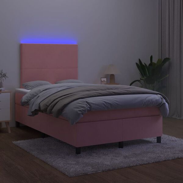 vidaXL Boxspring posteľ s matracom a LED, ružov&aacute; 120x190 cm, zamat