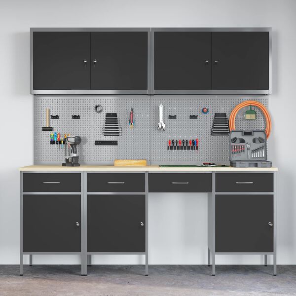 vidaXL Pracovn&aacute; skrinka 10 pcs Čierna Inžinierske drevo a oceľ