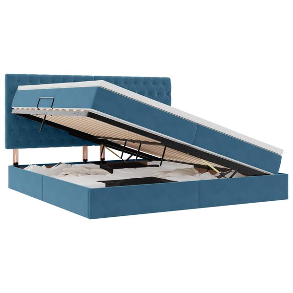 vidaXL Postel s &uacute;ložn&yacute;m prostorem a matrac&iacute; Tmavomodr&aacute; 200 x 200 cm