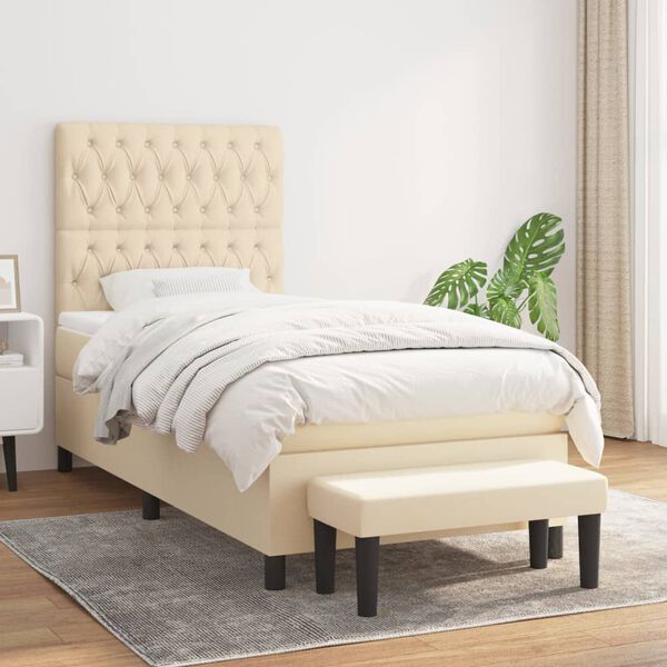 vidaXL Boxspring posteľ s matracom kr&eacute;mov&aacute; 100x200 cm l&aacute;tka