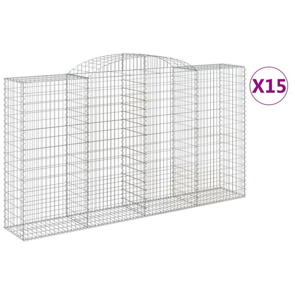 vidaXL Obl&uacute;kov&eacute; gabi&oacute;nov&eacute; ko&scaron;e 15 ks 300x50x160/180cm pozink. železo