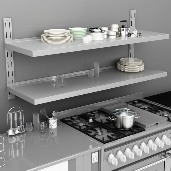 vidaXL Nástenný regál s 2 policami nehrdzavejúca oceľ 150x30 cm