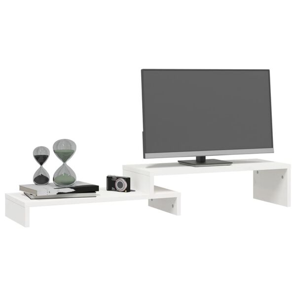 vidaXL Stojan na monitor biely (52-101)x22x14 cm masívna borovica