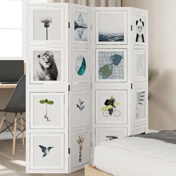 vidaXL Paraván 4 panely biely masívne drevo paulovnie
