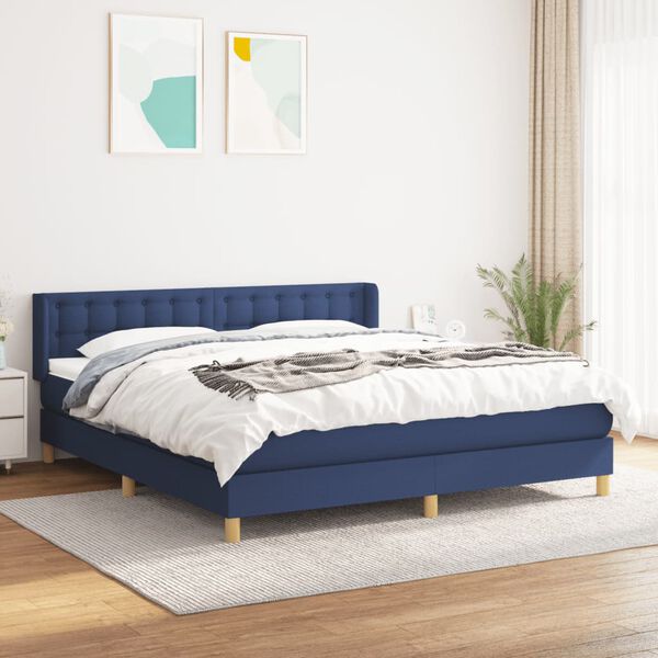 vidaXL Posteľn&yacute; r&aacute;m boxspring s matracom modr&yacute; 160x200 cm l&aacute;tka
