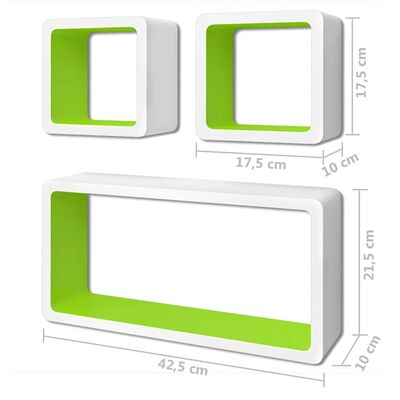 vidaXL Nástenné poličky v tvare kocky 6 ks bielo-zelené