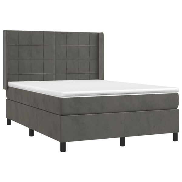 vidaXL Posteľn&yacute; r&aacute;m boxspring s matracom tmavosiv&yacute; 140x190 cm zamat
