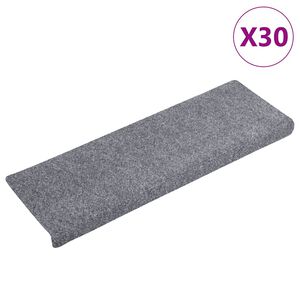 vidaXL Schodov&eacute; rohože, samolepiace, 30 ks, 65x21x4 cm, svetlosiv&eacute;, s obdĺžnikov&yacute;m okrajom