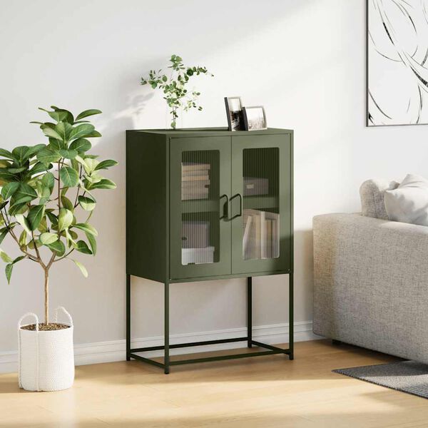 vidaXL Highboard Olive Green 68x39x107 cm Oceľ