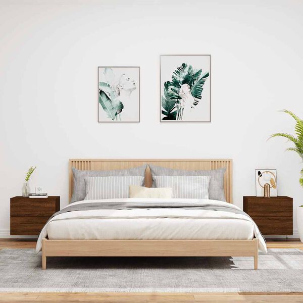 vidaXL Nástenné nočné skrinky s LED osvetlením 2 ks hnedý dub