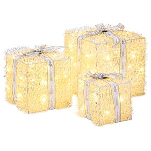 vidaXL Osvetlen&aacute; vianočn&aacute; darčekov&aacute; krabica 3 ks 64 LED Tepl&aacute; biela