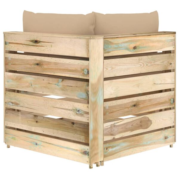 vidaXL Sekčná rohová pohovka s vankúšmi zelené impregnované drevo